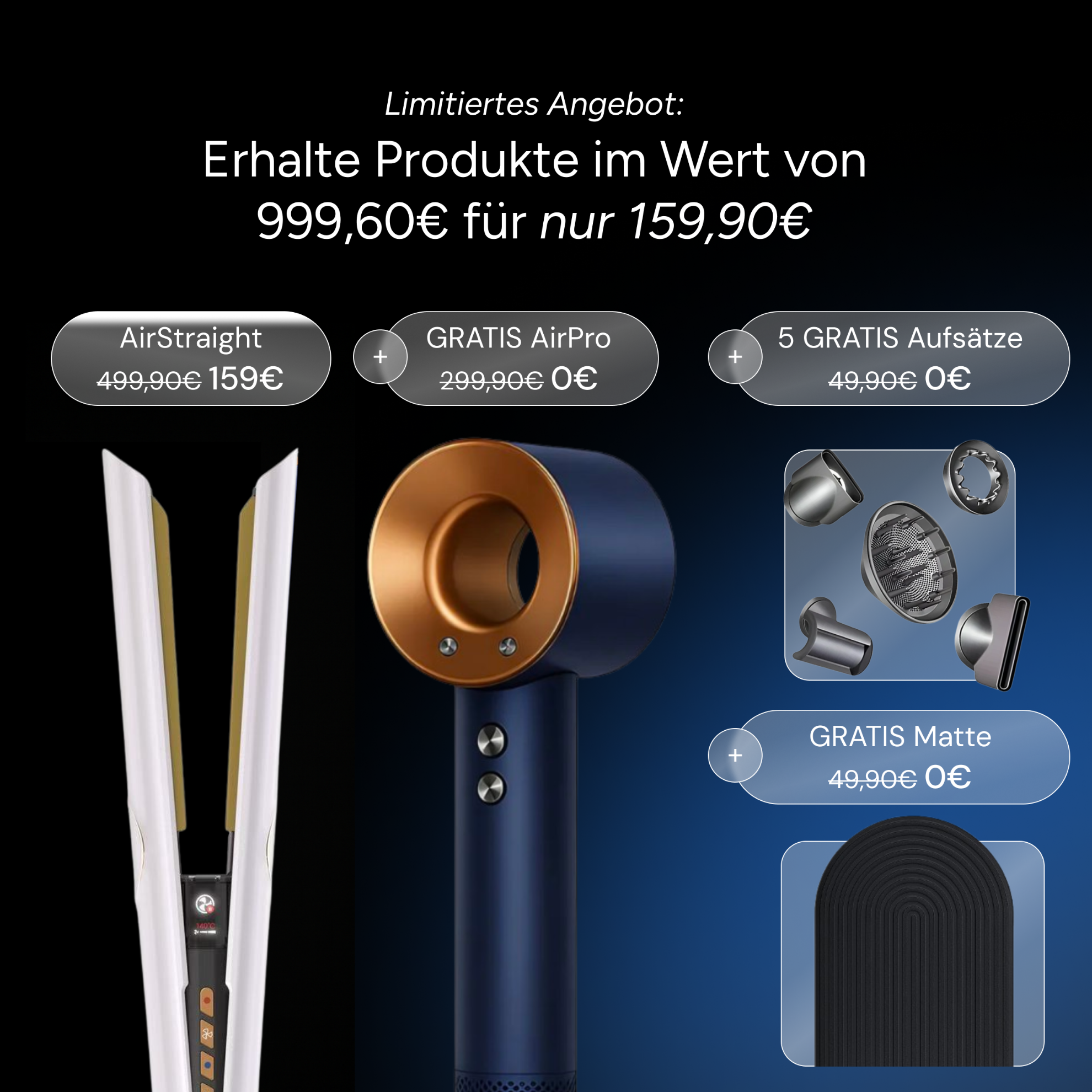 Whipl™ Straithair Pro: plancha de aire y secador de pelo AirPro GRATIS que incluye 5 accesorios