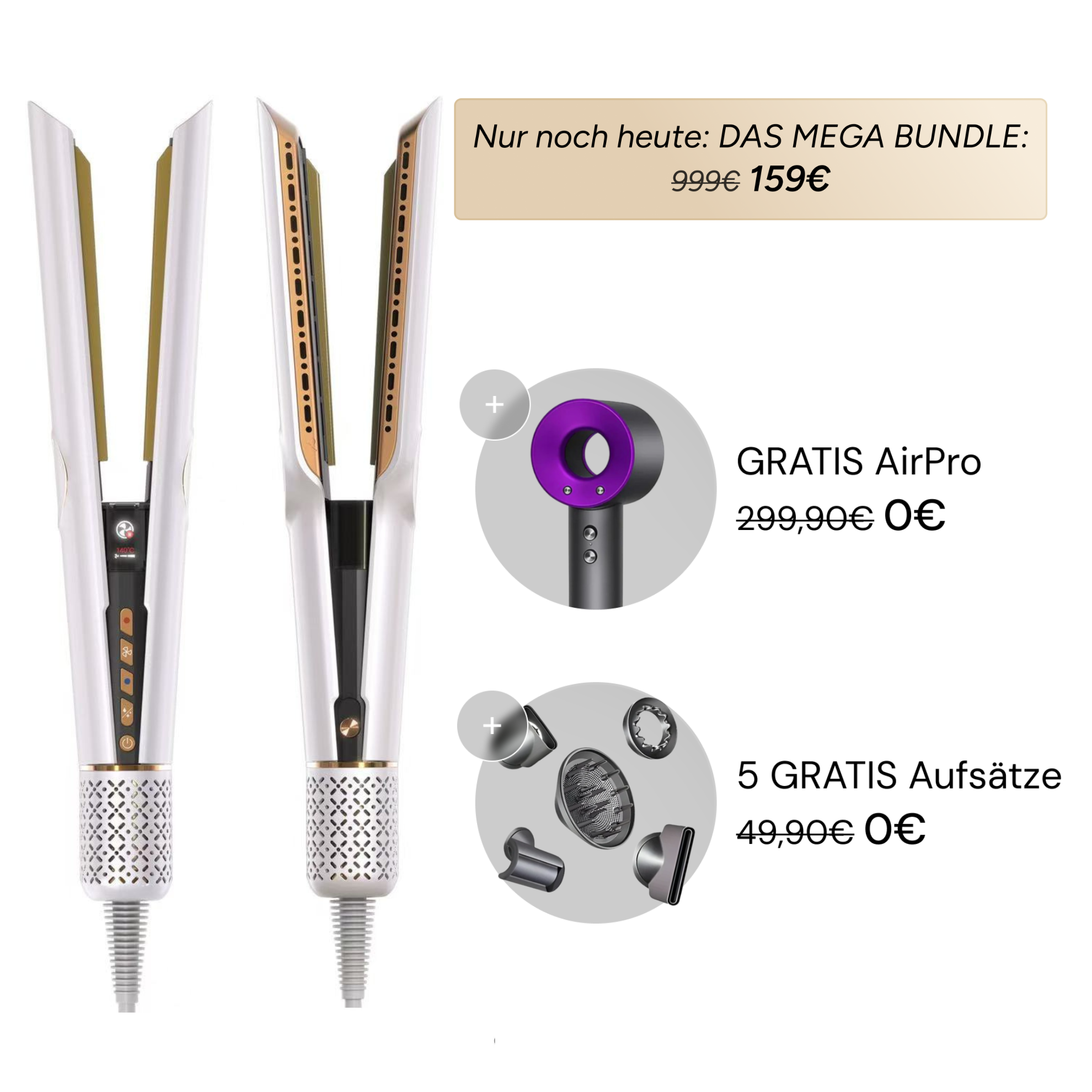 Whipl™ Straithair Pro: plancha de aire y secador de pelo AirPro GRATIS que incluye 5 accesorios