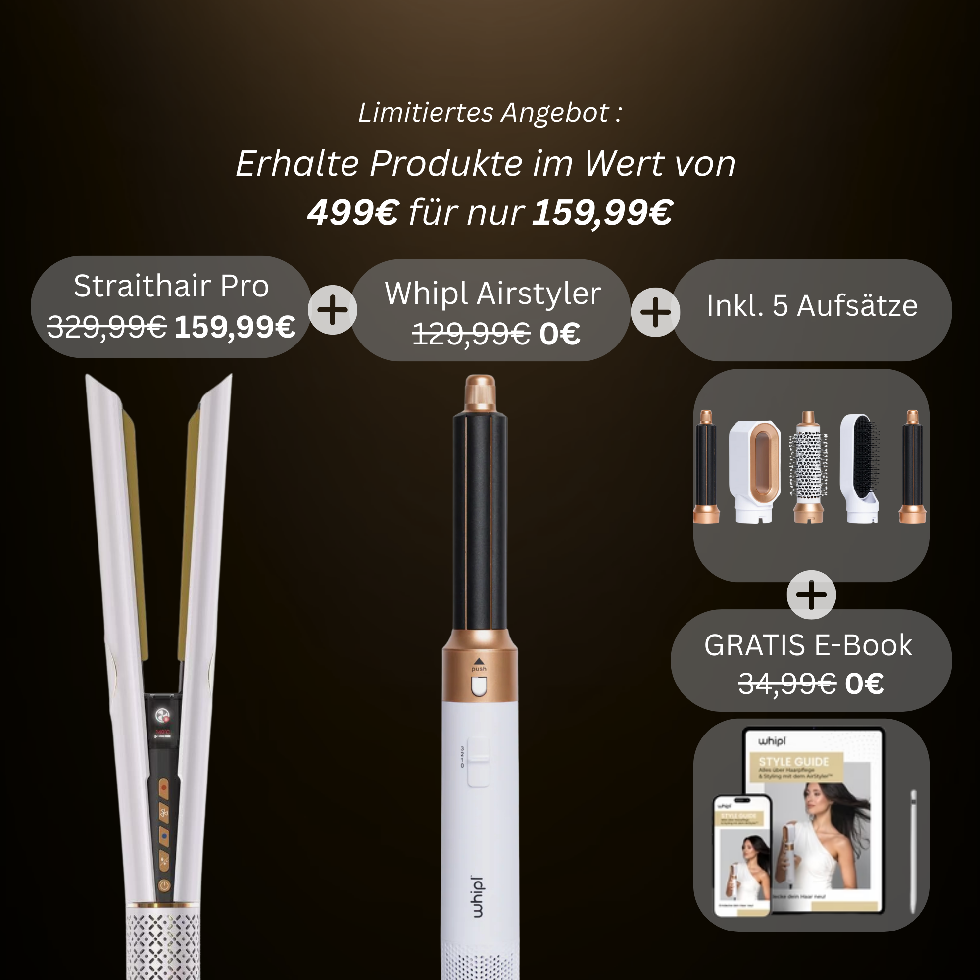 Whipl™ Straithair Pro - Plancha de aire + Airstyler GRATIS incl. 5 archivos adjuntos