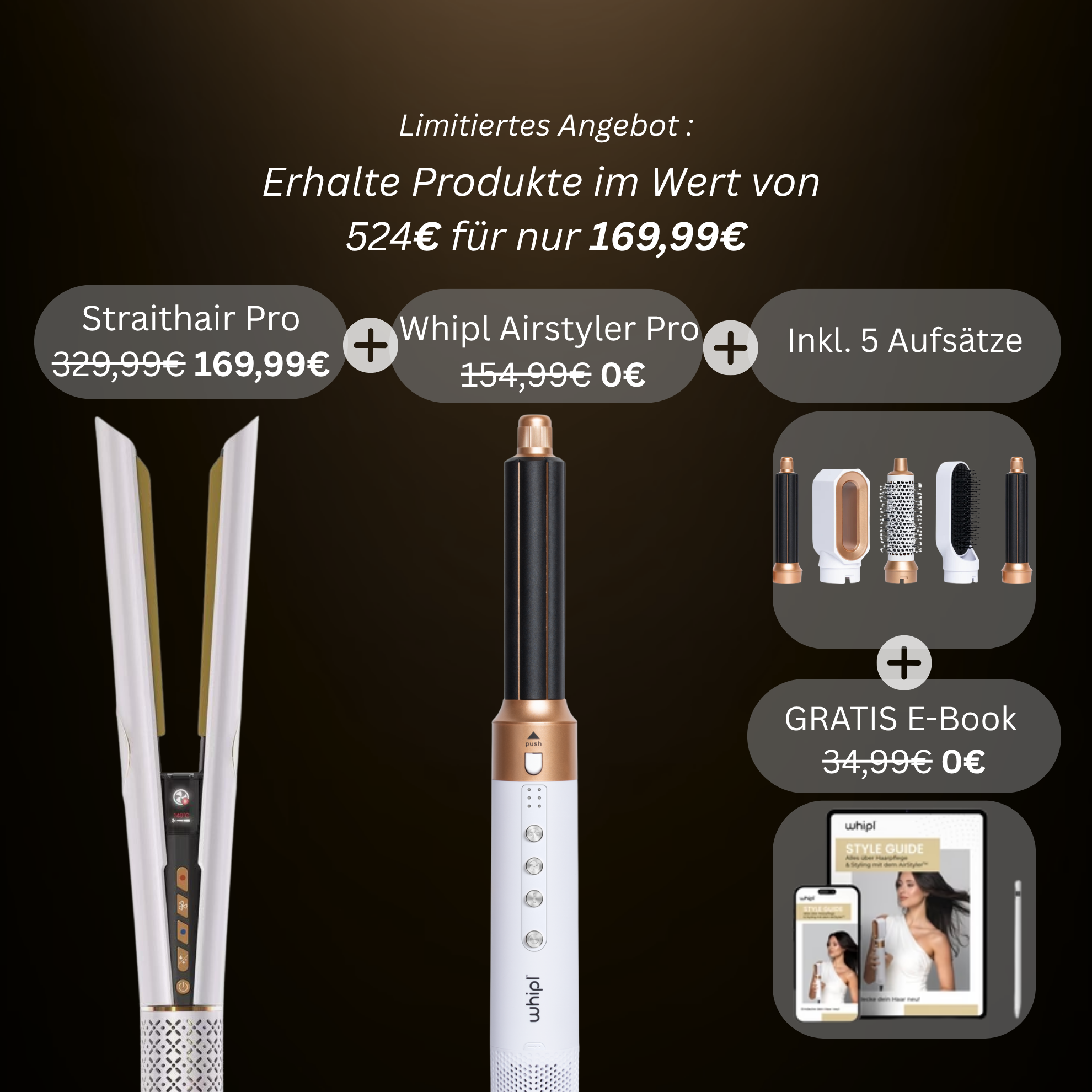 Whipl™ Straithair Pro - Plancha de aire + Airstyler GRATIS incl. 5 archivos adjuntos